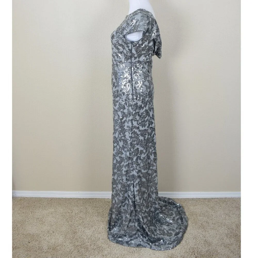 Calvin Klein Silver Sequin Cap Sleeve Backless Long Formal Dress 6 - Picture 4 of 10